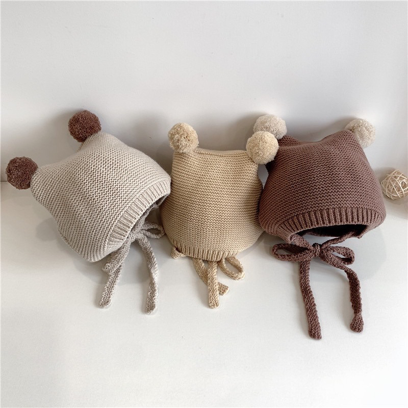 Mũ len tai bông có dây buộc kiểu dáng Hàn Quốc đáng yêu cho bé từ 3-24 tháng