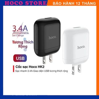 Củ sạc nhanh hoco hk2 1 cổng usb sạc nhanh 3.4a -12w hỗ trợ sạc cho với nhiều thiết bị điện thoại, table...