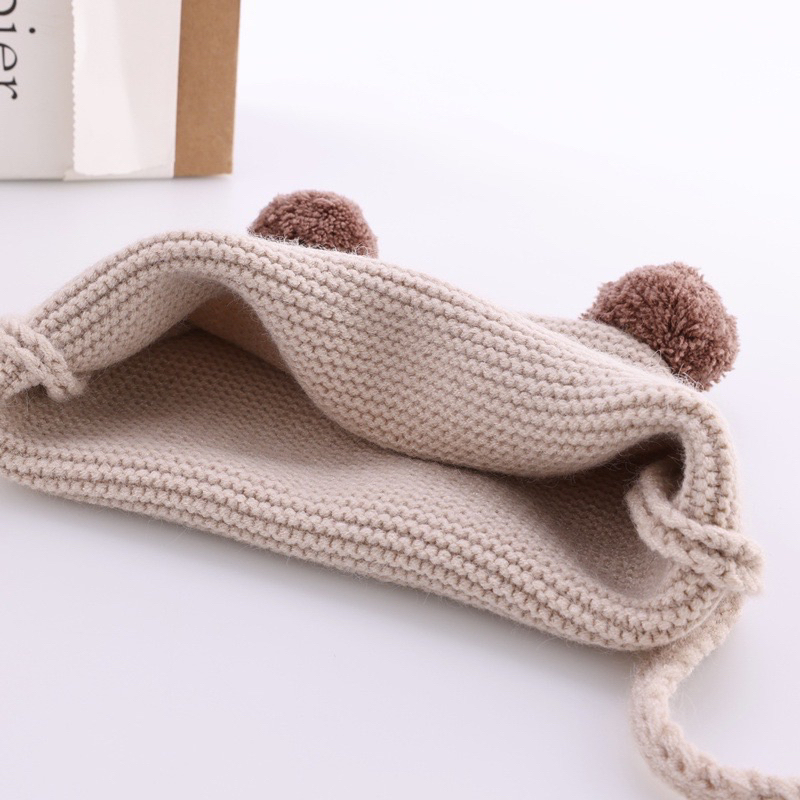 Mũ len tai bông có dây buộc kiểu dáng Hàn Quốc đáng yêu cho bé từ 3-24 tháng
