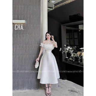 Đầm nữ dự tiệc thiết kế voan tơ bèo trễ vai váy maxi dáng xoè chất Tapta thời trang cao cấp