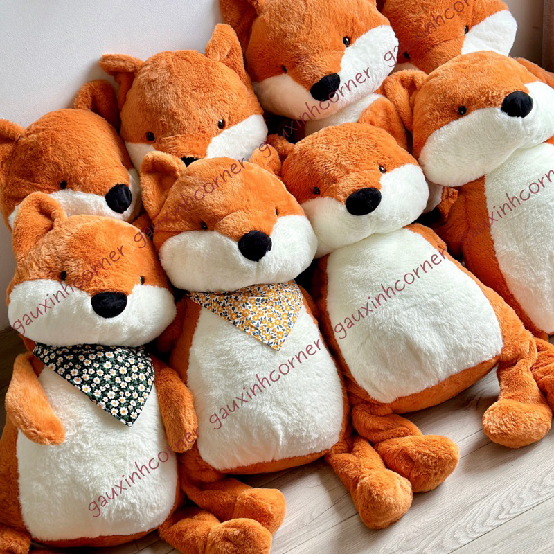 Gấu bông cáo cam Autumn Fox lông mịn tặng khăn hoa