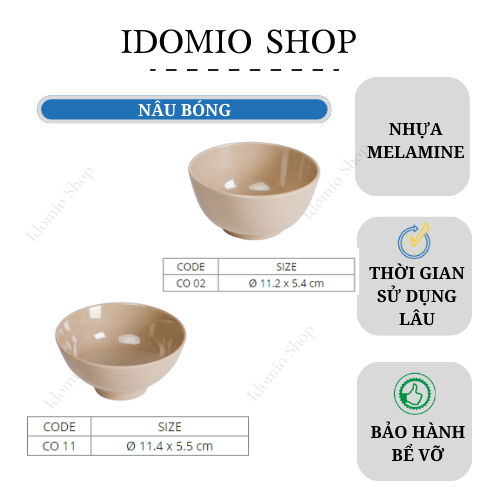 Chén Cơm, Chè Nhựa Melamine Màu Nâu