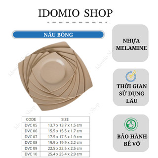 Đĩa Nhựa Melamine Vuông Màu Nâu