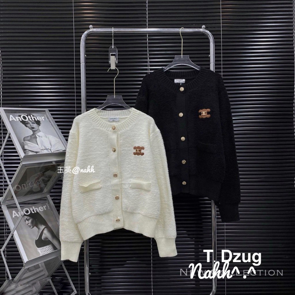 Áo khoác cardigan lông xù cổ tròn cúc vàng thêu chữ X KĐ48