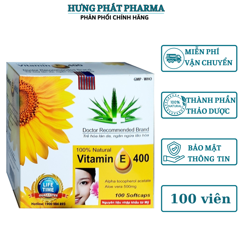 Viên uống đẹp da Vitamin E 400 giúp làm đẹp da, chống lão hóa hộp 100 viên