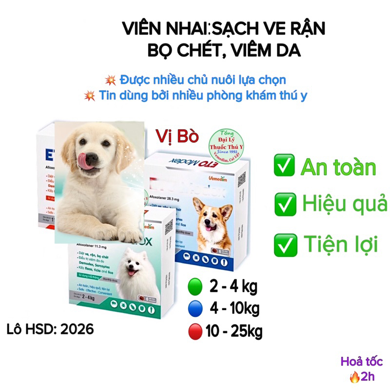 Viên vị bò: sạch ve, viêm da cho chó