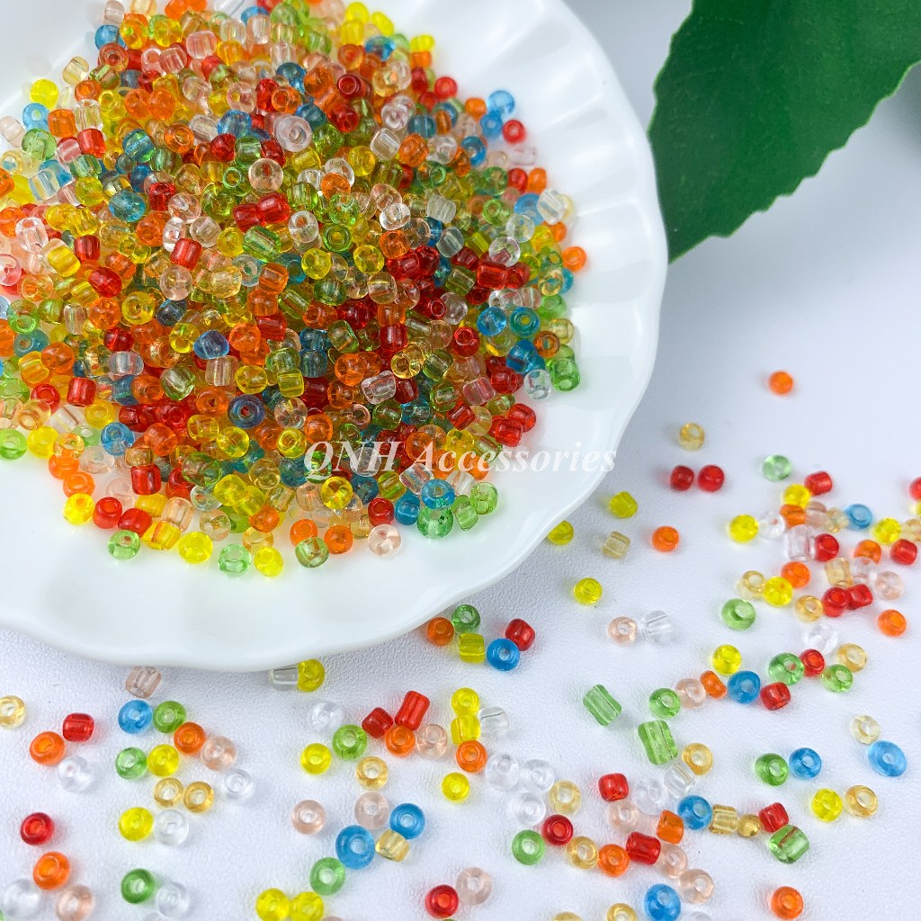 Gói 10g hạt cườm thủy tinh 3/4mm màu trong suốt dùng làm vòng tay, trang sức thủ công DIY