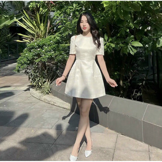 Đầm dáng xoè khoét vai chất dạ vân đá Lucy Dress