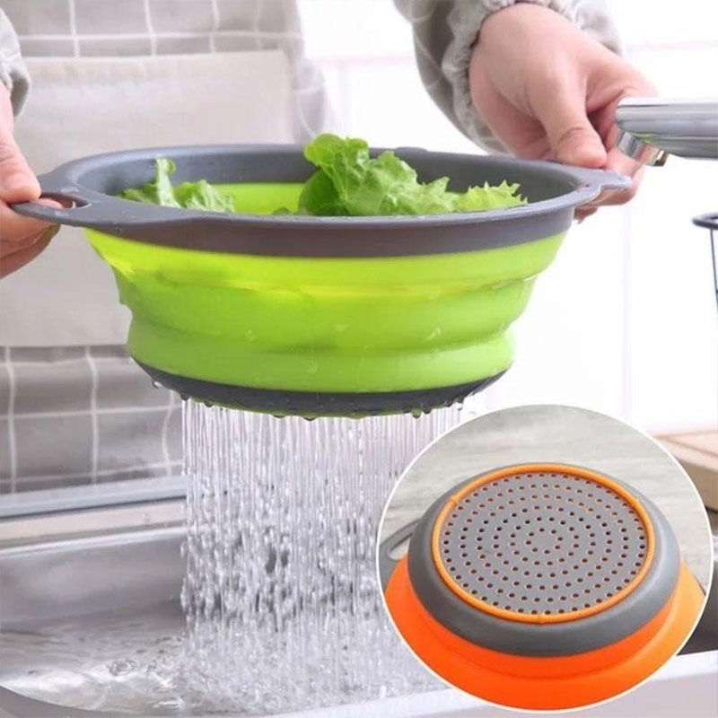 Thau Chậu Silicon Xếp Gọn Có Lỗ Thoát Nước - Chậu Rửa Rau, Hoa Quả Có Đáy Thoát Nước
