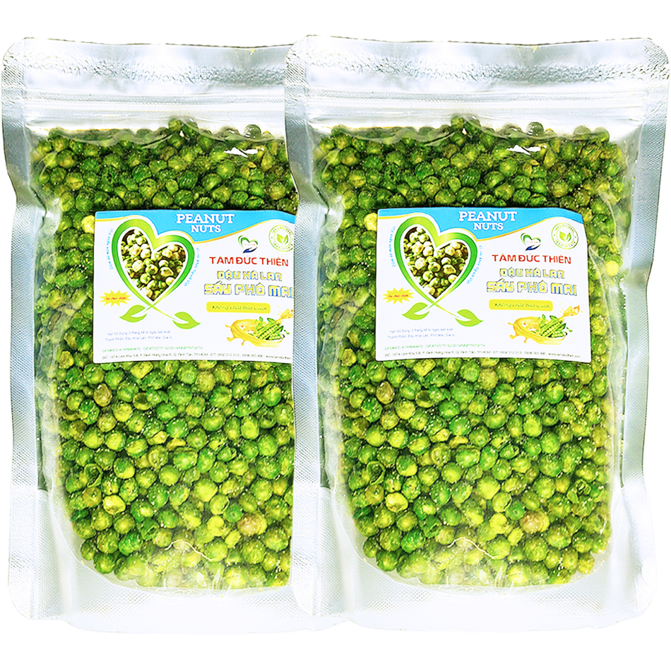 Combo 1KG Đậu Hà Lan Sấy Phô Mai Rang Muối Tâm Đức Thiện 2 x Túi 500GR đồ ăn vặt