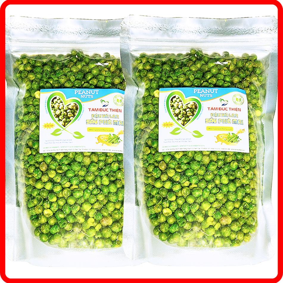 Combo 1KG Đậu Hà Lan Sấy Phô Mai Rang Muối Tâm Đức Thiện 2 x Túi 500GR đồ ăn vặt