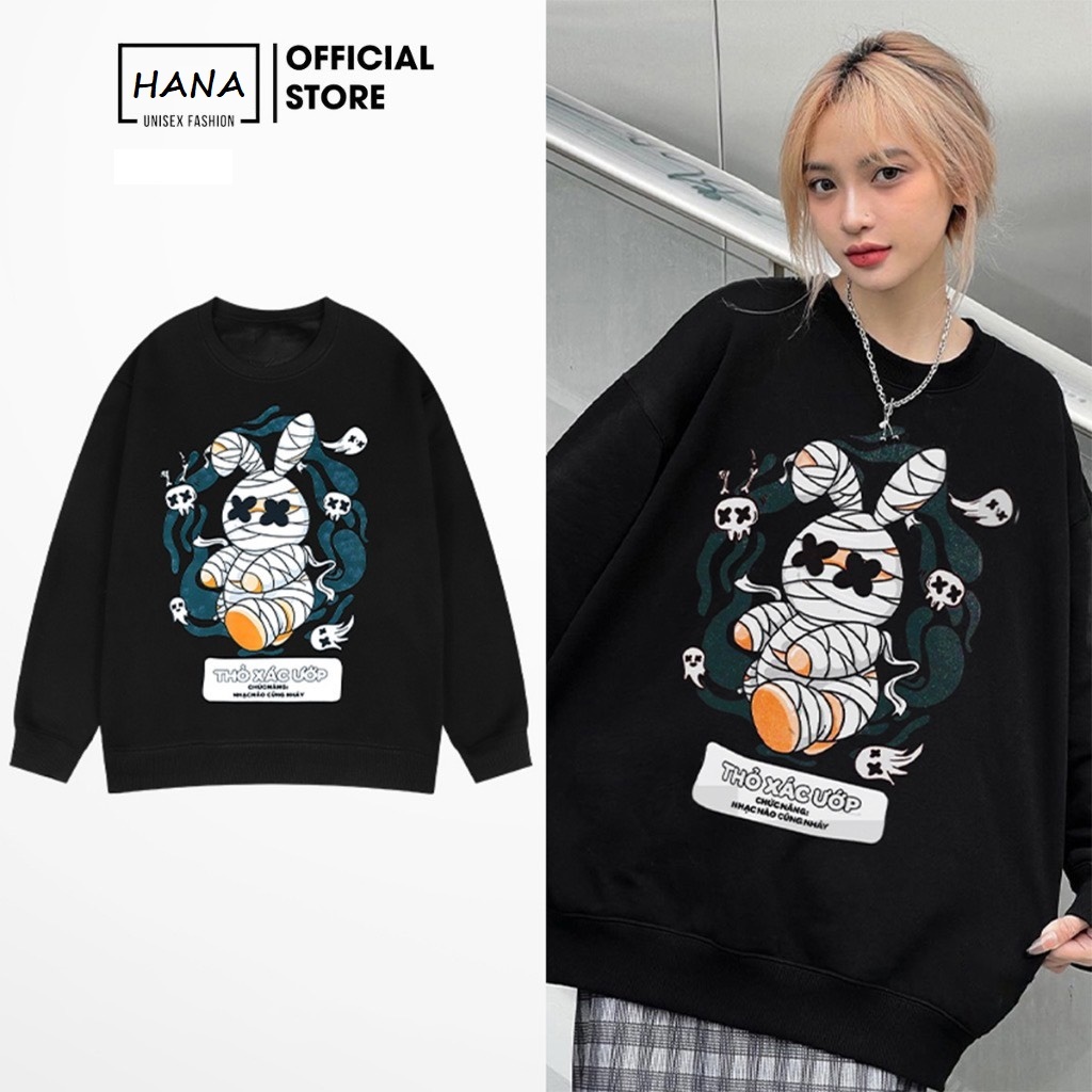Áo Sweater Nam Nữ Trơn Form Rộng Nỉ Bông Cotton Unisex, Áo Khoác Hoodie Basic Tee Oversize Trend Đông 2023 - Thỏ Ai Cập