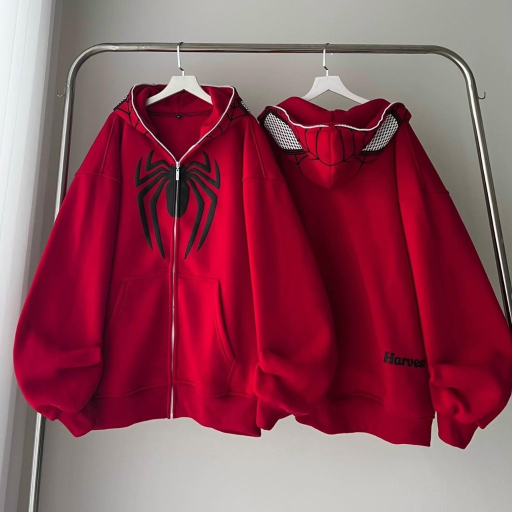 Áo khoác zip nữ-Áo khoác hoodie zip Panacea.Studio vải nỉ tàu 2 lớp,áo hoodie zip spiderman