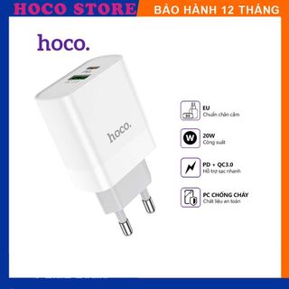 Củ sạc nhanh SIêu Bền PD20W Hoco C80A cổng USB + Type-C chuôi tròn Q.C 3.0 cho mọi thiết bị