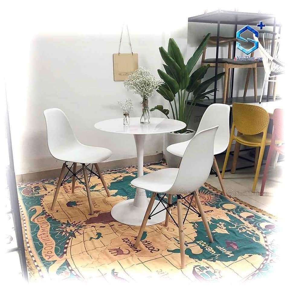 Ghế làm việc EAMES chân gỗ sồi dành cho phòng ăn, phòng khách,cafe,văn phòng,học tập mặt ghê  bằng nhựa