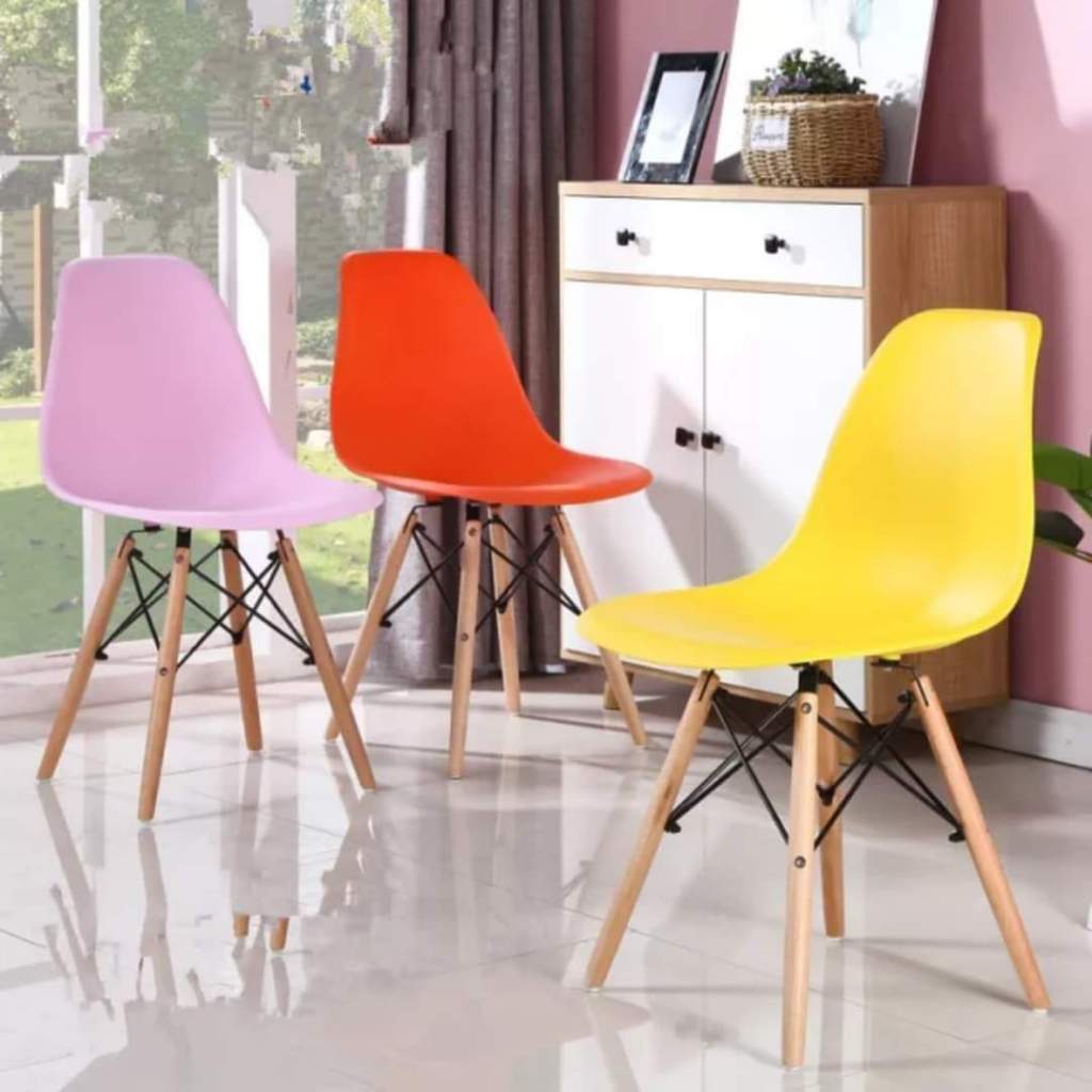 Ghế làm việc EAMES chân gỗ sồi dành cho phòng ăn, phòng khách,cafe,văn phòng,học tập mặt ghê  bằng nhựa