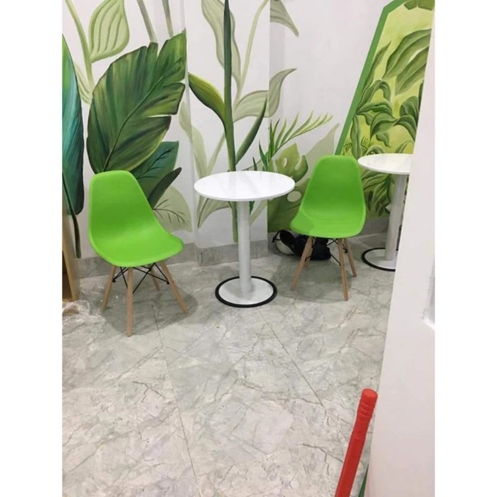 Ghế làm việc EAMES chân gỗ sồi dành cho phòng ăn, phòng khách,cafe,văn phòng,học tập mặt ghê  bằng nhựa
