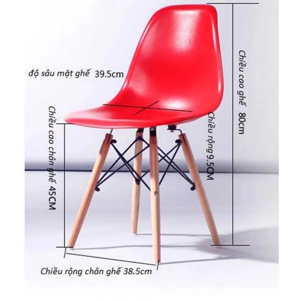 Ghế làm việc EAMES chân gỗ sồi dành cho phòng ăn, phòng khách,cafe,văn phòng,học tập mặt ghê  bằng nhựa