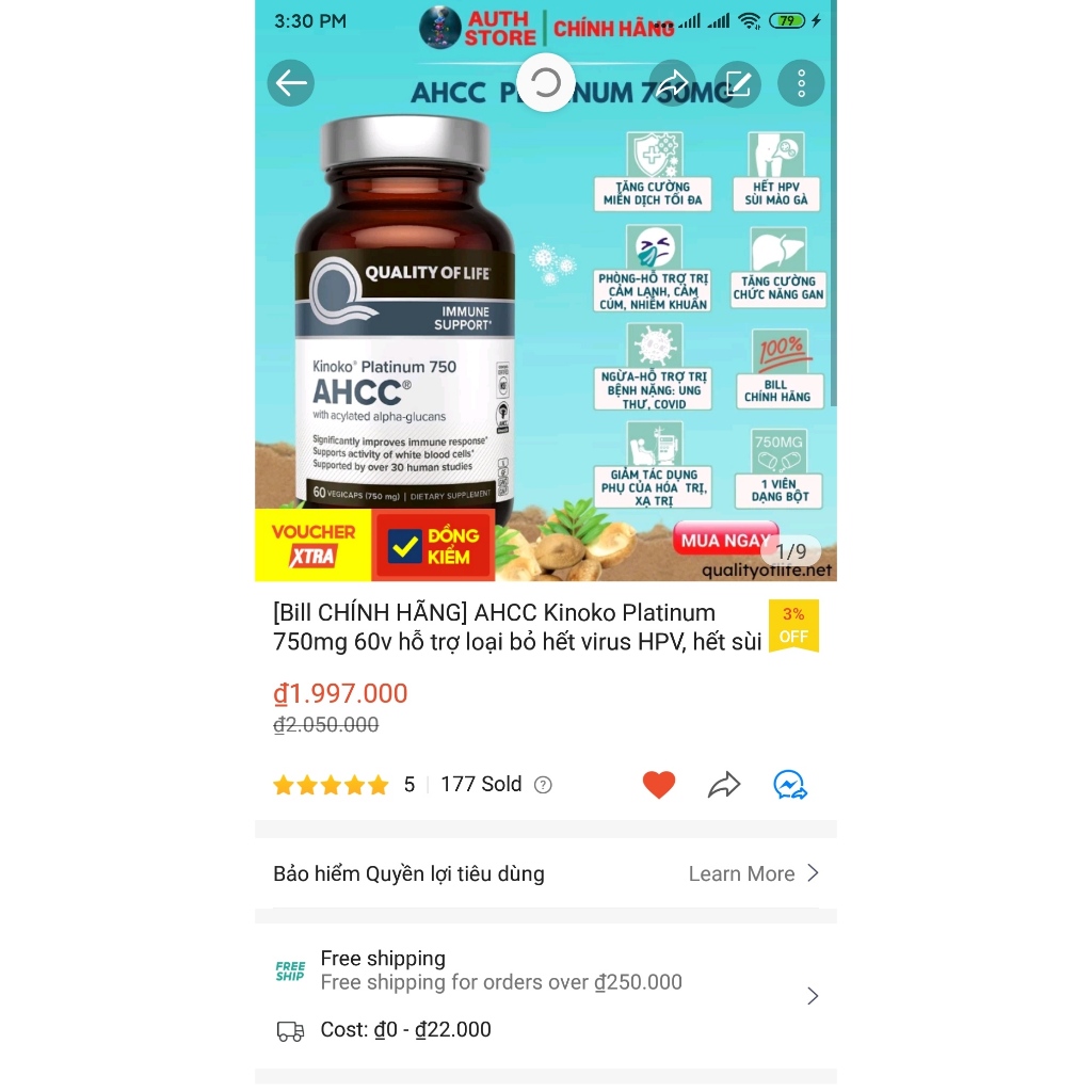 AHCC Platinum 750mg Tăng Cường Miễn Dịch,Hỗ Trợ Loại Bỏ HPV, Sùi 60v