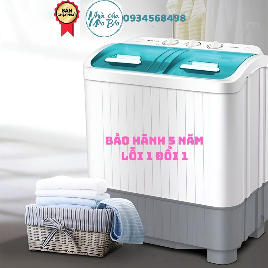 QUÀ TẶNG - Máy giặt mini 2 lồng AUX bán tự động giặt 8kg quần áo - Máy giặt gia đình cao cấp BH 5 NĂM