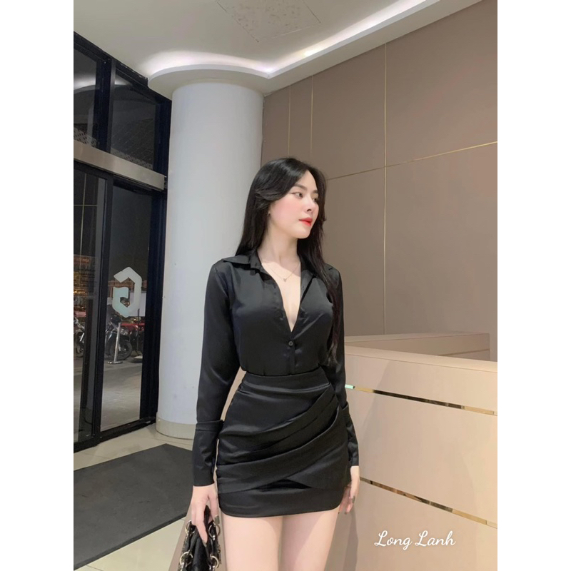 Set Sơ Mi Mix Chân Váy Ly Eo