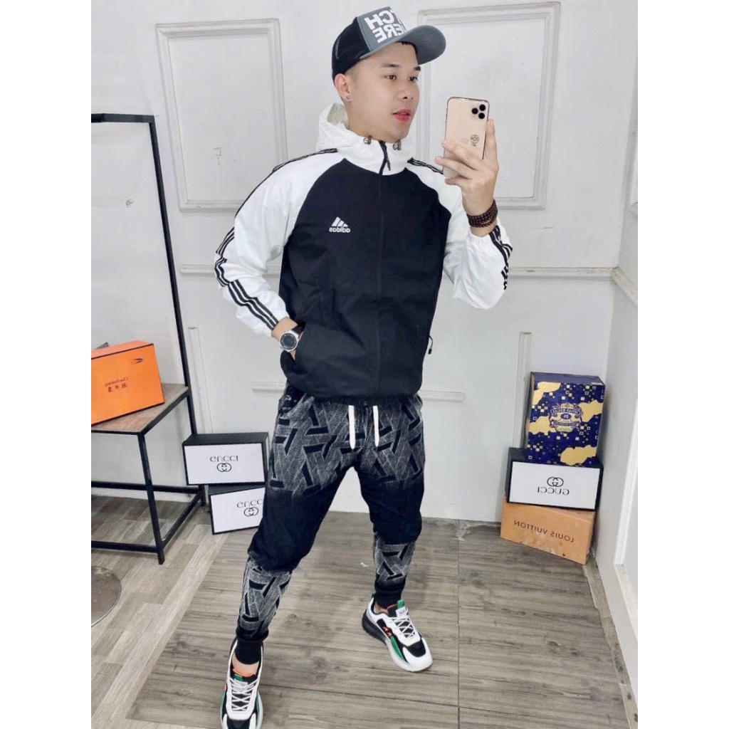 Áo Khoác Gió Nam Nữ Phối Màu 3 Sọc 2 Lớp Dày Dặn A15