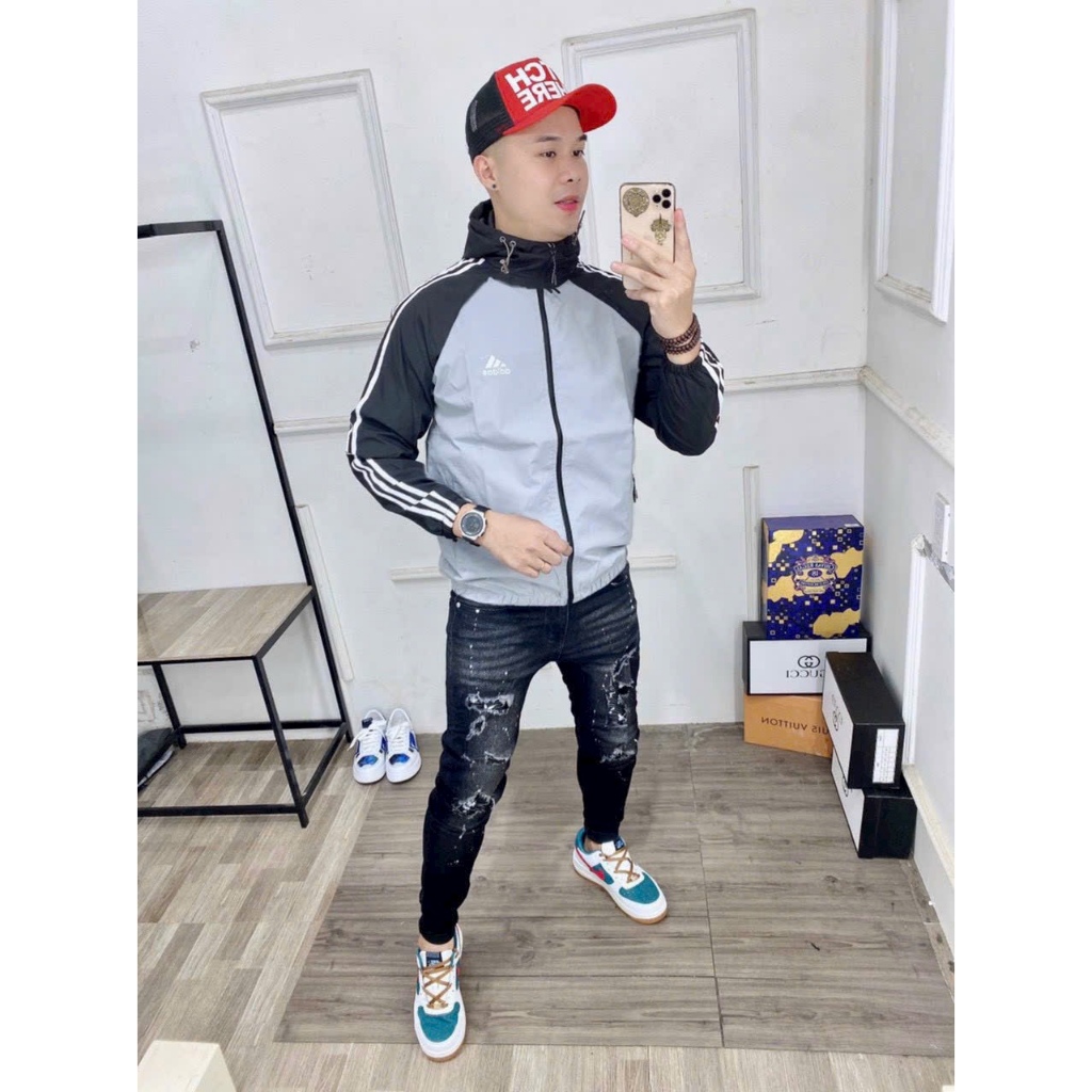 Áo Khoác Gió Nam Nữ Phối Màu 3 Sọc 2 Lớp Dày Dặn A15