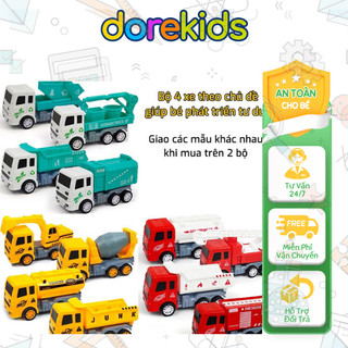 Set 4 mô hình xe công trình, xe cứu hoả, xe chở rác,xe quân sự cho bé