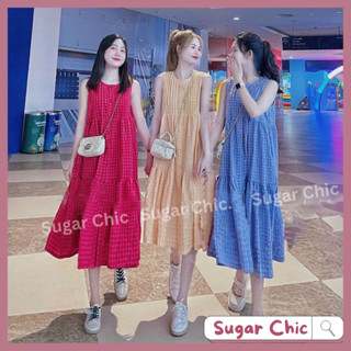 Đầm váy kẻ caro sát nách, Đầm caro suông rộng dáng xoè dài qua gối, đầm bầu vintage công sở, đầm babydoll dễ thương M25