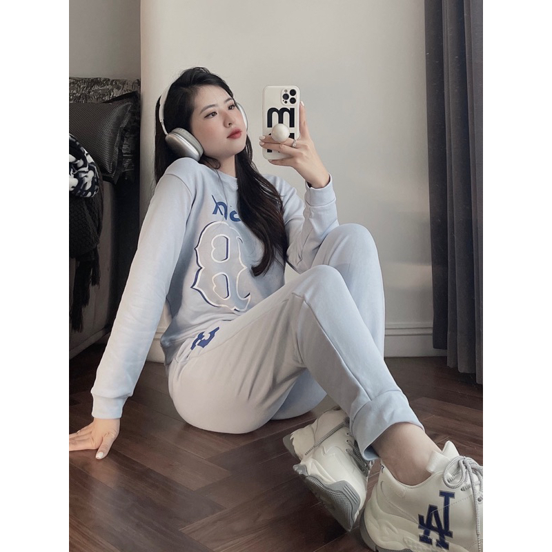 Sét bộ nỉ da cá màu xanh cho nữ-chữ B