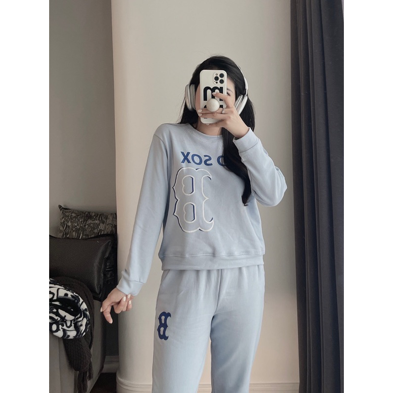 Sét bộ nỉ da cá màu xanh cho nữ-chữ B