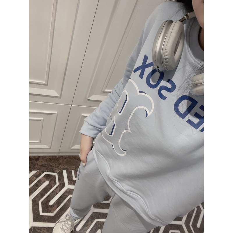 Sét bộ nỉ da cá màu xanh cho nữ-chữ B