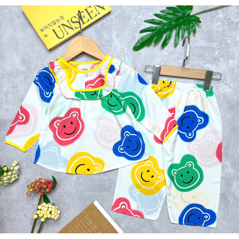 Bộ tole/lanh bé gái tay dài quần dài cổ tròng - KN Kids