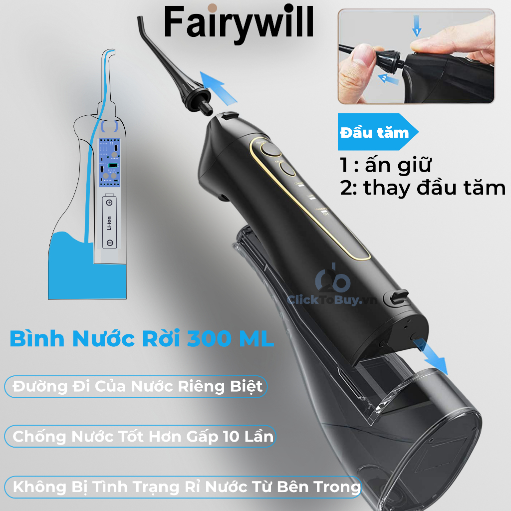Tăm nước cầm tay Fairywill FW5020E và bàn chải điện Fairywill E11. Combo chăm sóc răng miệng hoàn hảo