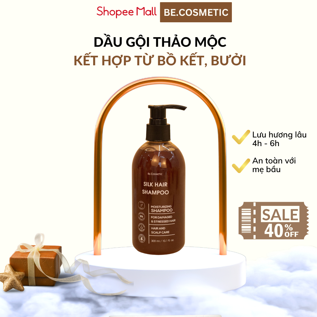Dầu Gội Thảo Dược Bồ Kết, Bưởi, thành phần thảo mộc hỗ trợ mọc tóc, giảm gãy, rụng tóc Becosmetic 300ml