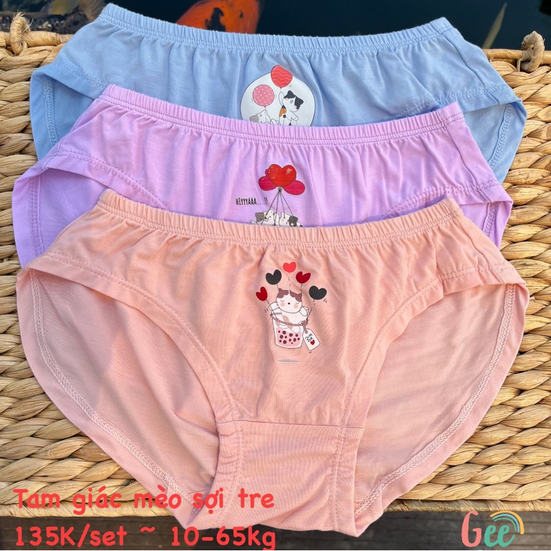 Set 3 quần chip TAM GIÁC bé gái, chip sợi tre BAMBOO mỏng nhẹ, thoáng mát, made in Vietnam (10-65kg)