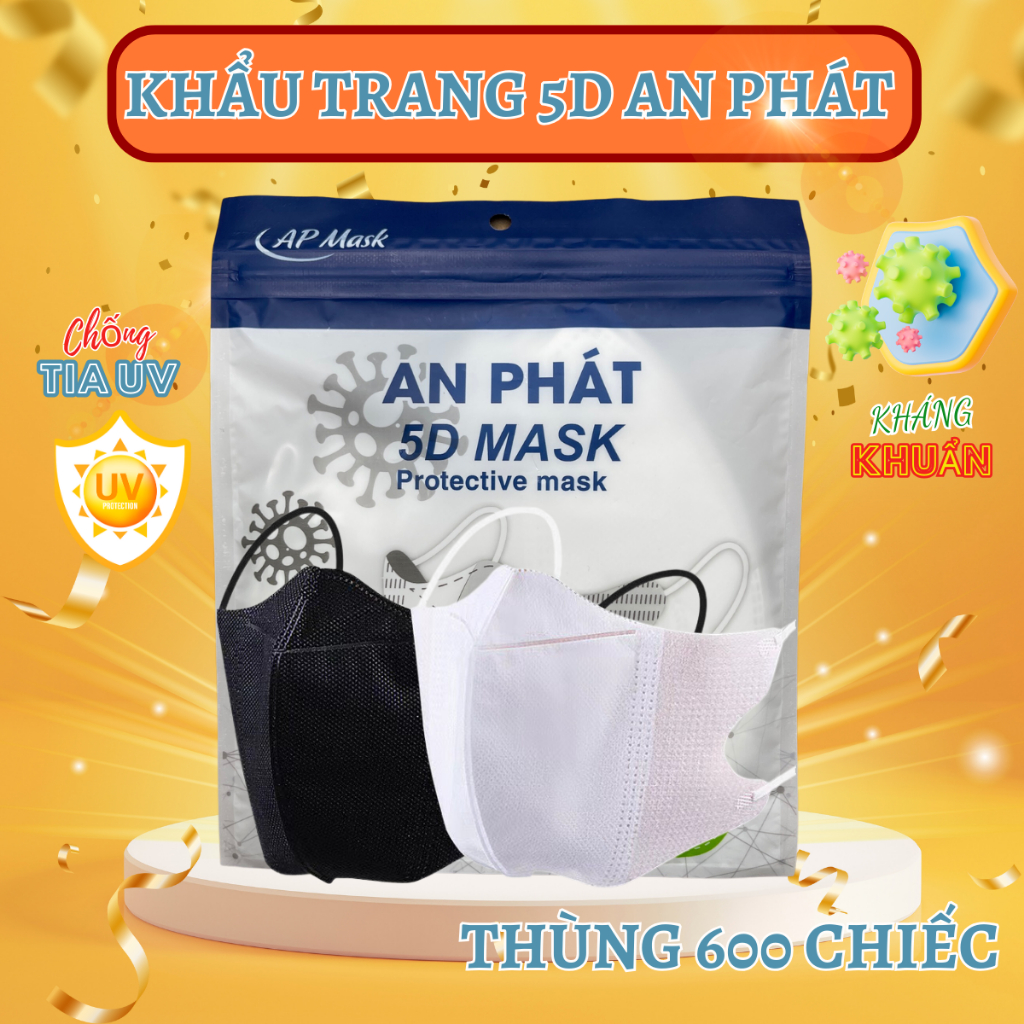 Thùng 600 Chiếc(Tặng Thêm 20 Chiếc) Khẩu Trang 5D An Phát, 3 Lớp Kháng Khuẩn,Chống Tia UV,Mềm Mại,Thoáng Khí