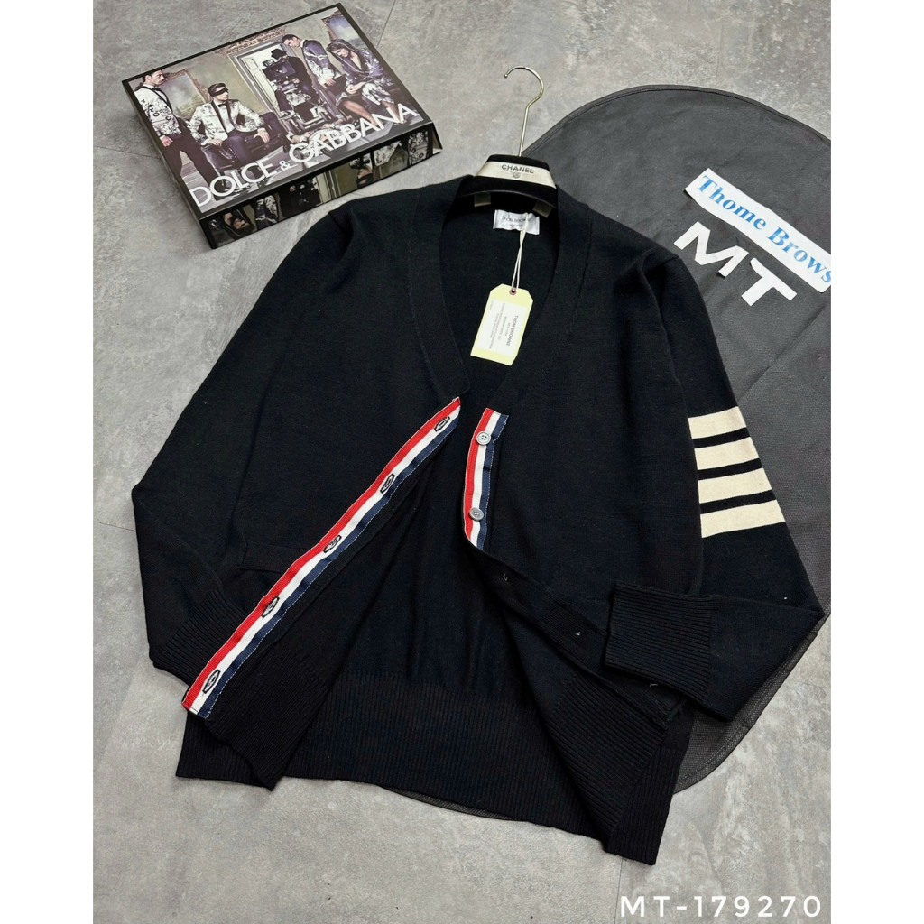 Áo Khoác Cardigan Nam Thôm Bờ Rao Phối 4 Vạch Tay Siêu Đẹp - Áo Khoác Cardigan Nam Nữ Thôm Bờ Rao Cao Cấp