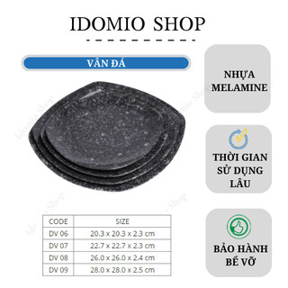 Dĩa Nhựa Melamine Vuông Vân Đá Xanh/Vân Đá Đen