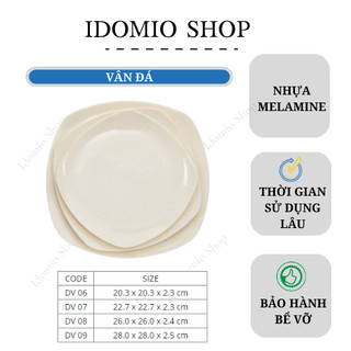 Dĩa Nhựa Vuông Melamine Vân Đá Kem