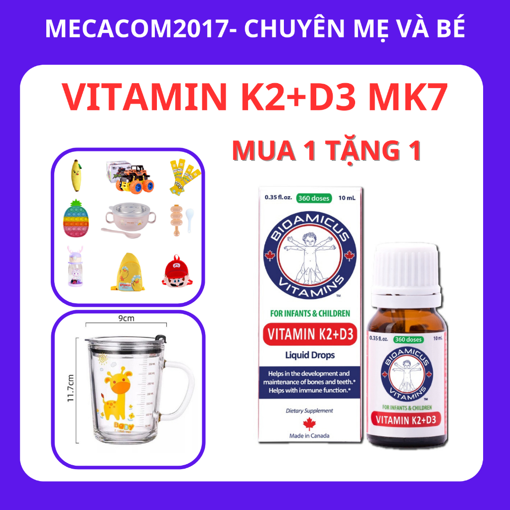 BioAmicus Vitamin D3K2MK7 10ml Tăng khả năng hấp thu canxi cho xương chắc khỏe, chống còi xương