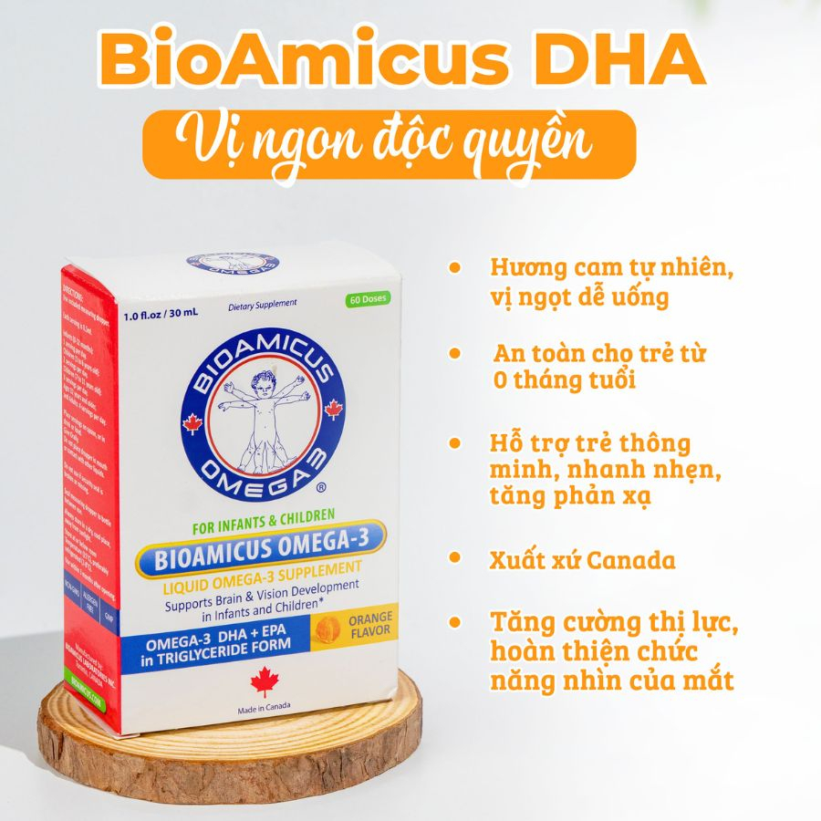 BioAmicus DHA 30mL - Bổ Sung DHA Giúp Bé Thông Minh Mắt Sáng Khỏe Hương Cam Thơm Tự Nhiên 30ml