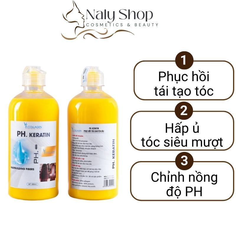 Kem Ủ Xả Tóc Axit Béo Phục Hồi Chuyên Sâu PH Keratin V76 Collagen Italy 500ml, Hấp Tóc Siêu Mượt  An Toàn Cho Da Naly