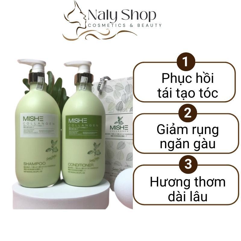 Bộ Dầu Gội Xả Chống Rụng Và Kích Thích Mọc Tóc Mishe Collagen 800mlX2, Dầu Gội Thảo Dược Giúp Tóc Mềm Mượt Chắc Khỏe
