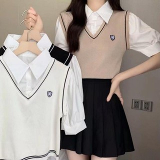 Áo len gile trơn cổ tim kiểu dáng Hàn Quốc
