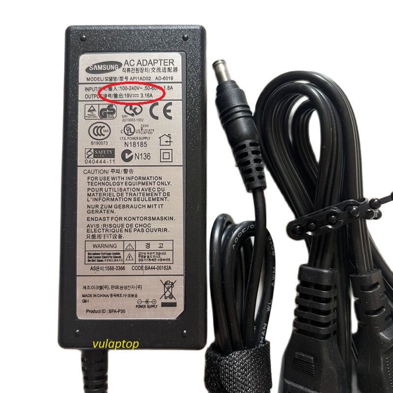 Sạc laptop Samsung NP200 NP400 NT-P230 NT-P330 NT-P428 NT-Q230 NT-Q318 NT-Q320 NT-Q322 NT-Q330 19V -