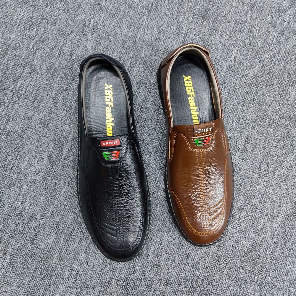 Giày Lười Nam Da Bò 2 Màu Nâu Và Đen X86fashion-R13 da mềm đế cao su khâu chăc chắn