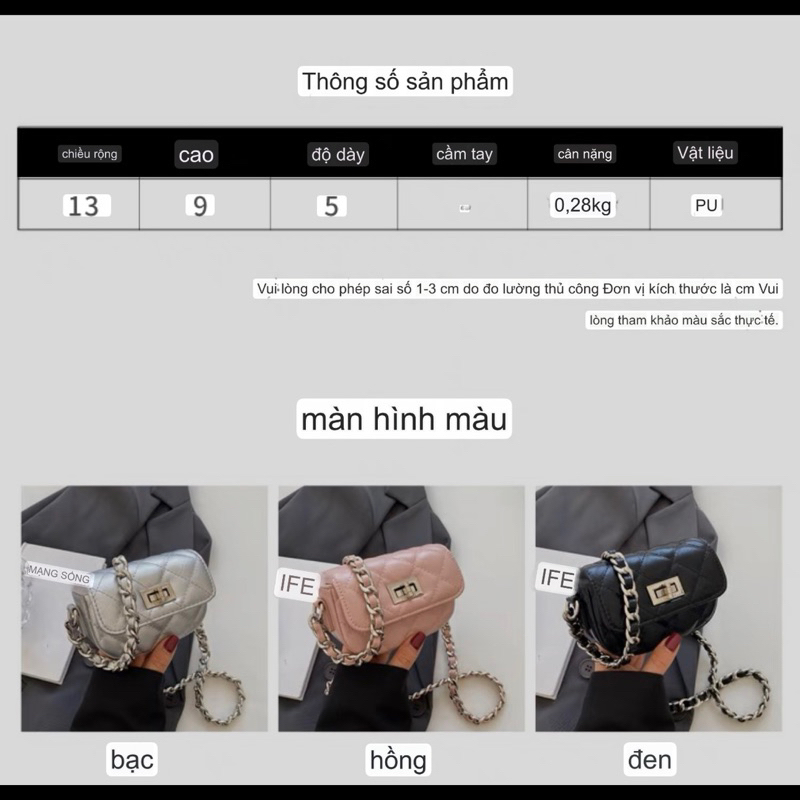Túi Niche mini size đeo chéo cho nữ khoá xoay quai da phối xích
