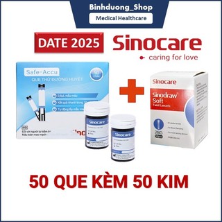 Que thử đường huyết Safe- Accu Sinocare hộp 50 que, tách lẻ lọ 25 que