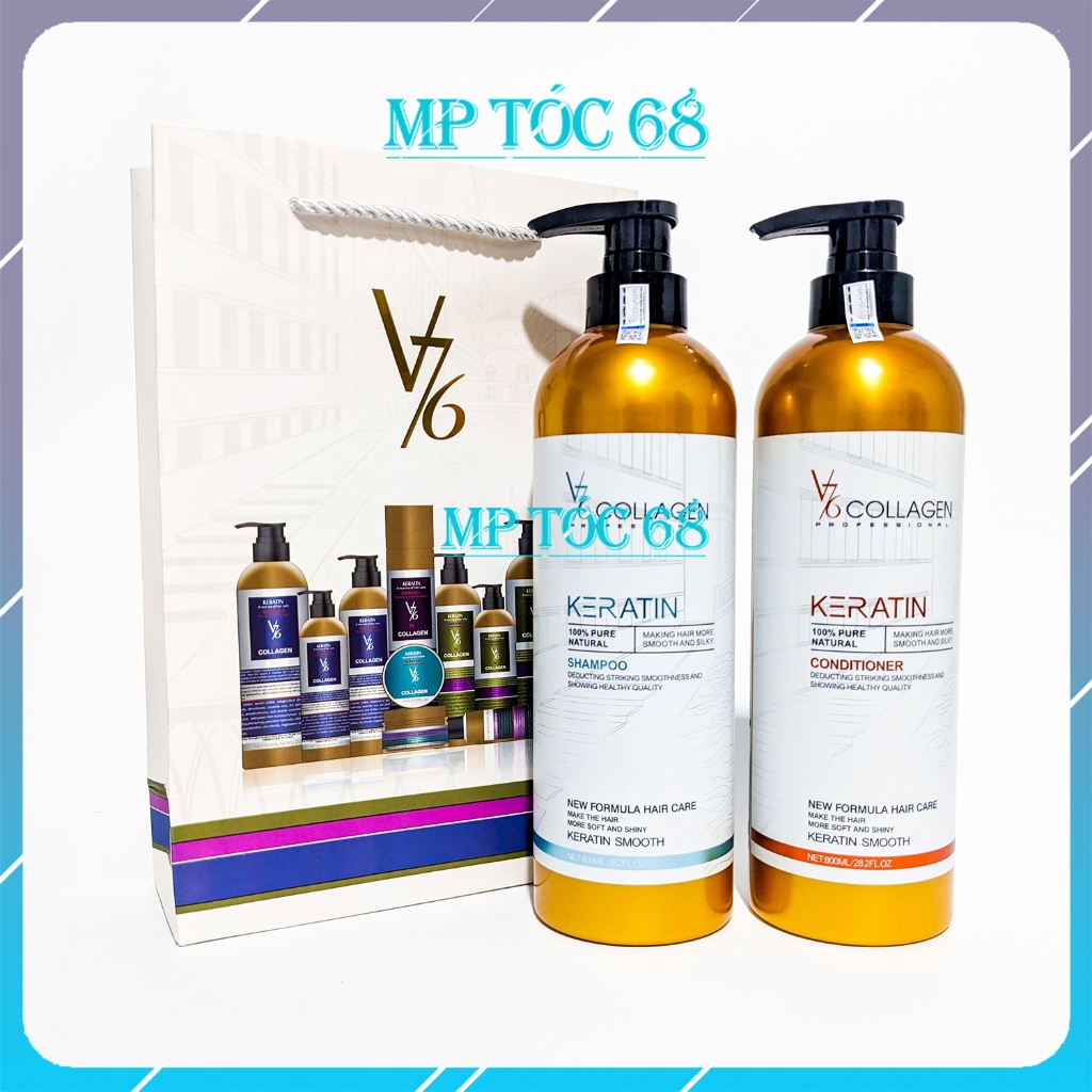Cặp Gội Xả Phục Hồi Tóc, Bộ Gội Xả V76 Collagen Italy 800ml Bảo Vệ Tóc Chắc Khỏe